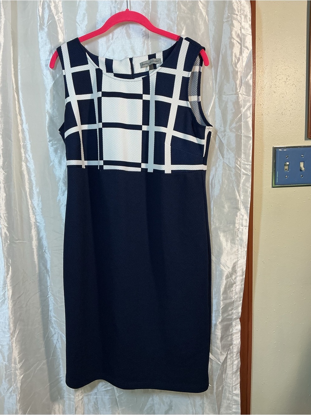 Danny & Nicole Navy Sheath Dress with White Windowpane Bodice